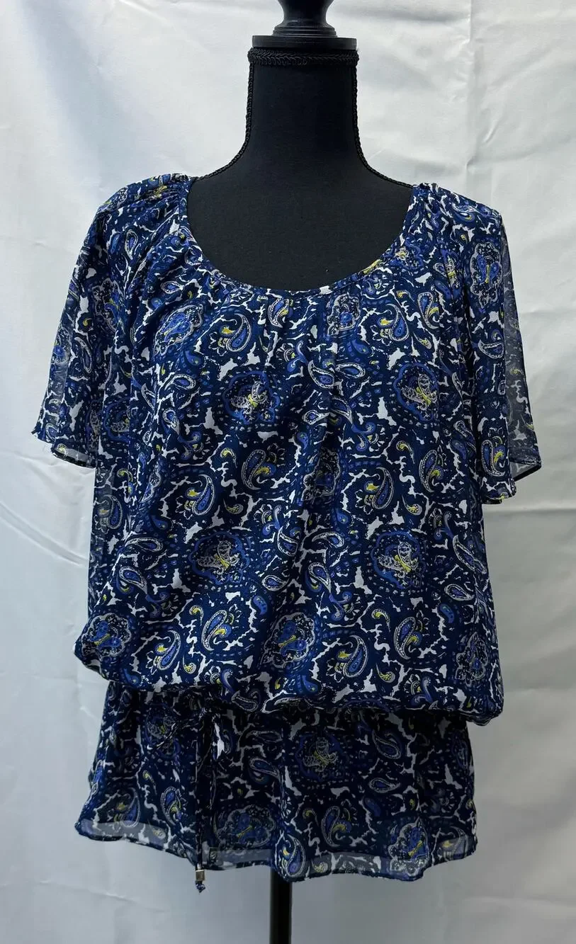 Womens Michael Kors Paisley Print Chiffon Tunic Top Size XL Flowy Church Brunch